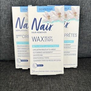 NEW bundle of three Nair Sensitive Wax Ready Strips for the face